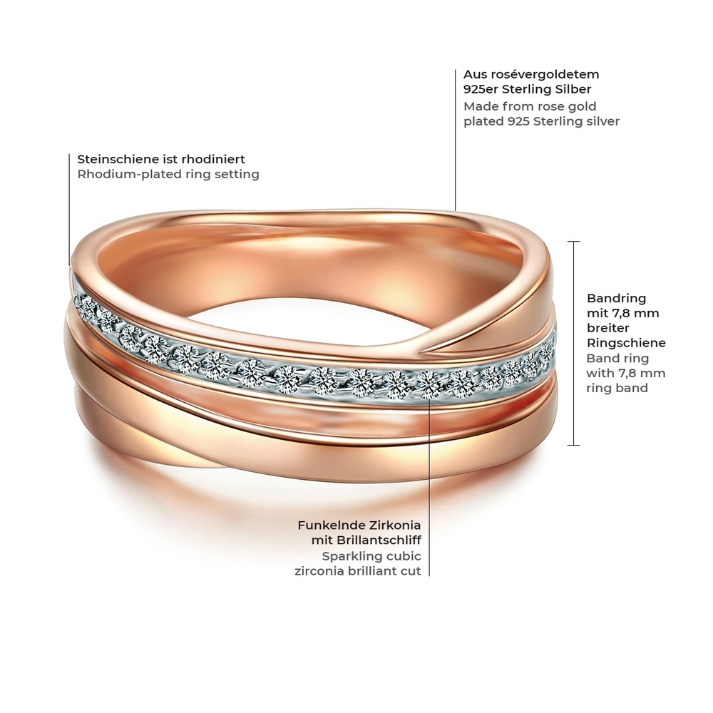 Trilani Bague en argent Argent sterling Oxyde de zirconium (CZ) en Or rose Bague