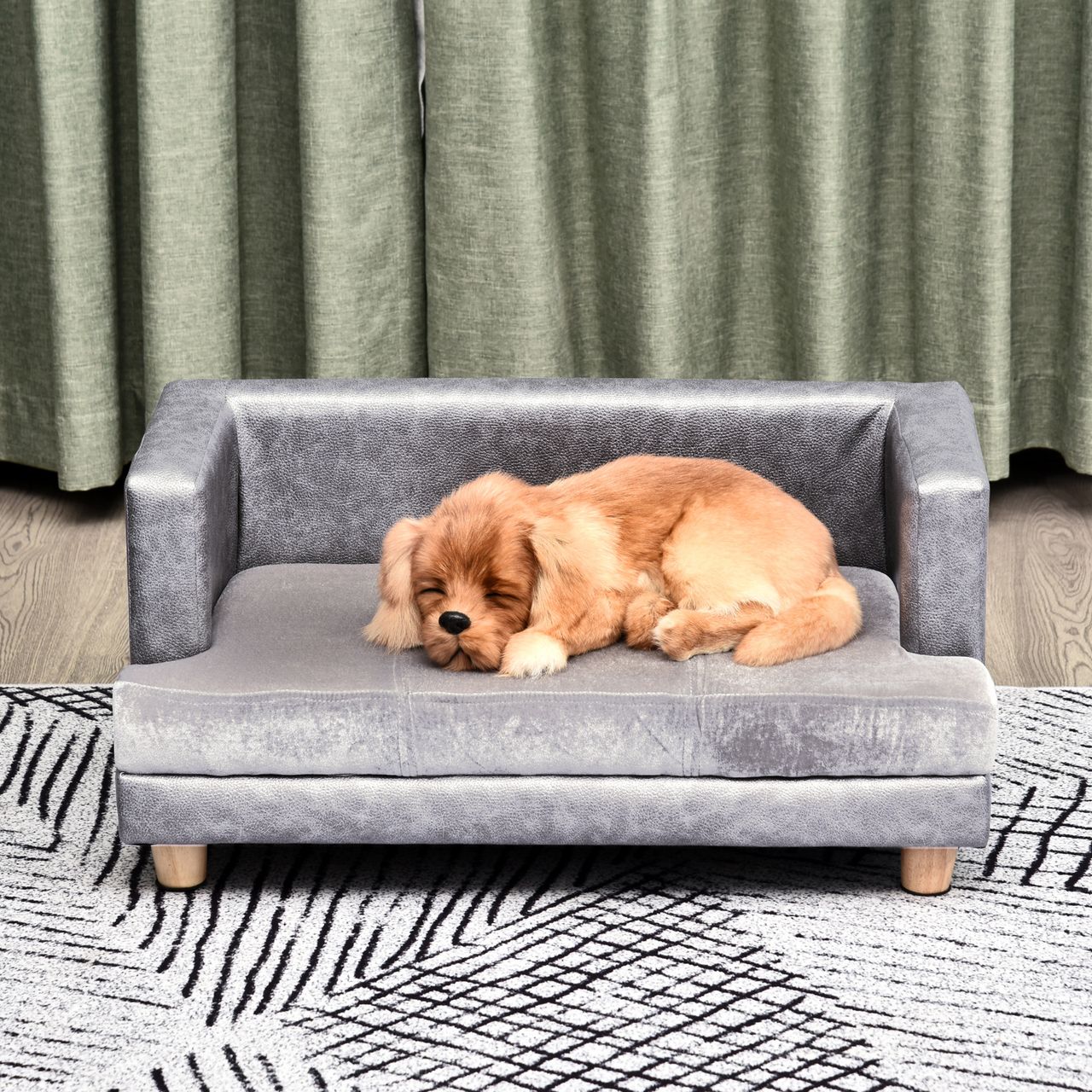 PawHut Hundesofa Haustiersofa Hundebett Hundematte Kunstleder Kurzplüsch Grau