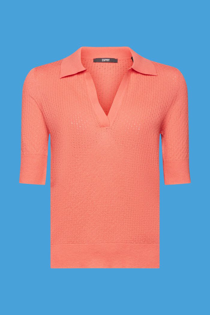 Pointelle-Pullover mit Polokragen, Seidenmix
