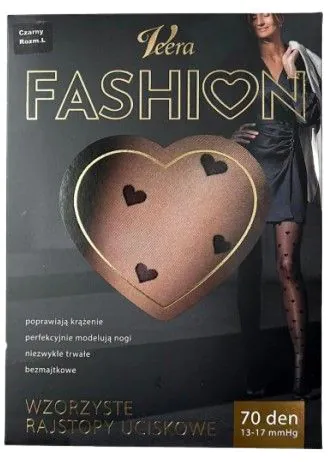 Veera Fashion uzorkovane hulahopke 70 denier, srca, veličina M