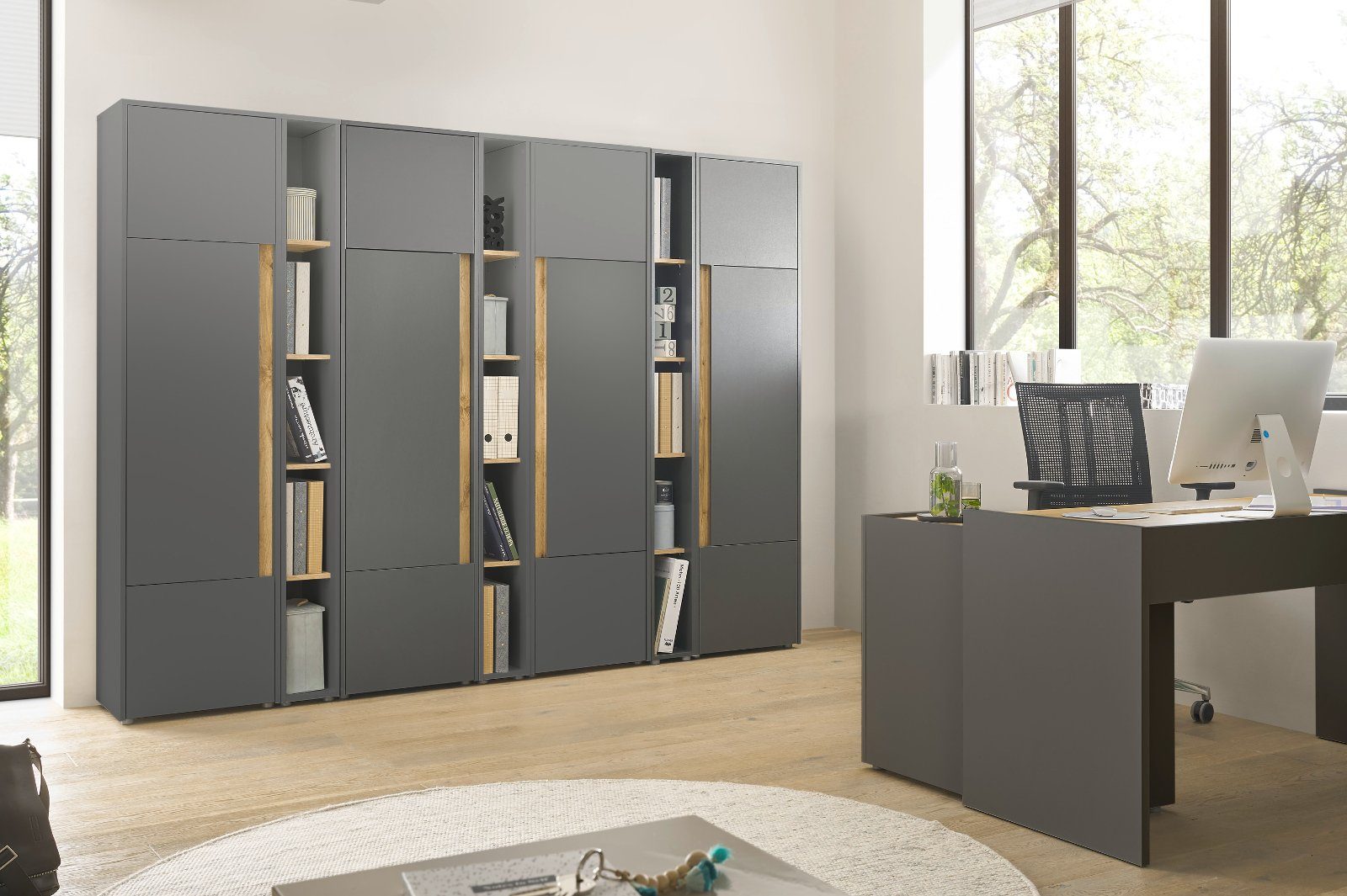 Furn.Design Aktenschrank Center (Büroschrank in grau mit Wotan Eiche, Set 5-teilig, 190 x 200 cm) 15 Stauraumfächer