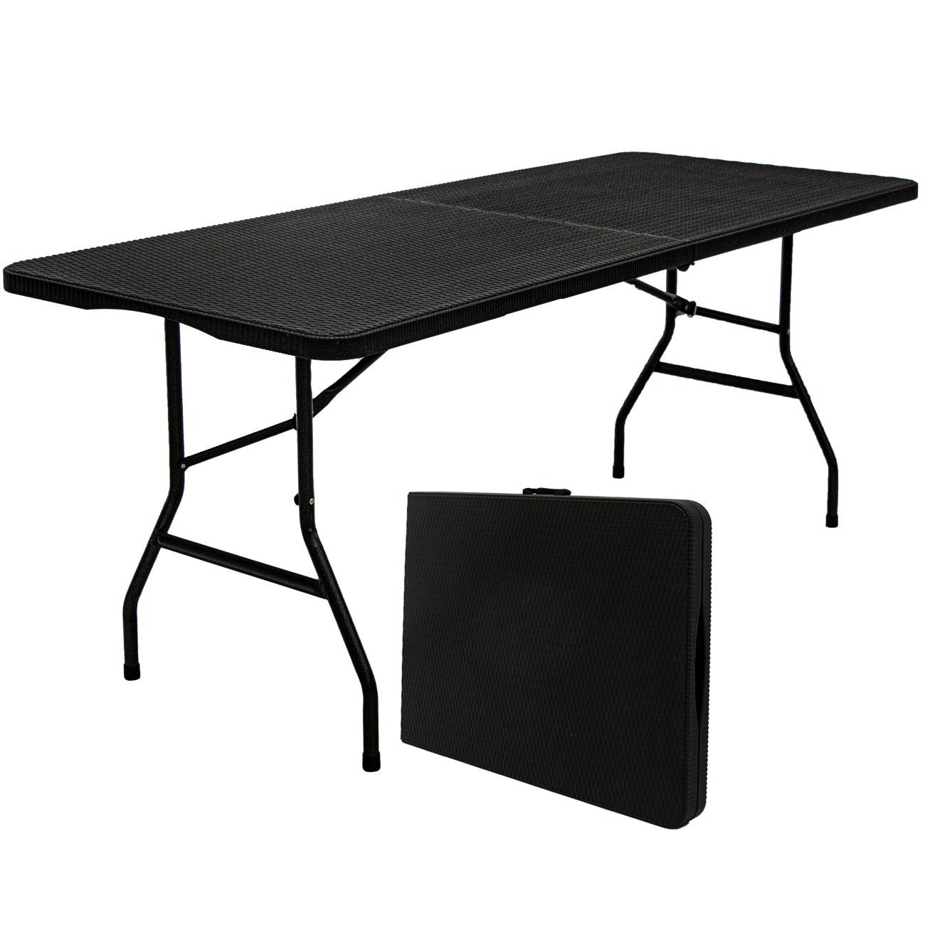 AMANKA Klapptisch Gartentisch für 6 Personen Klapptisch Rattan-Look, 180 x 74 cm Klappbar Schwarz