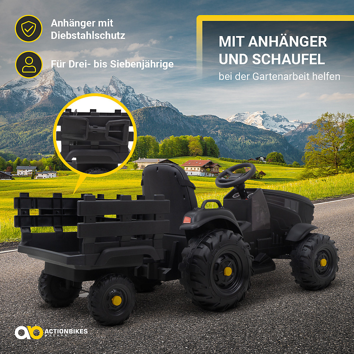 Kinder Elektroauto Kindertraktor mit Anhänger - TD925 - Staufach - Schaufel