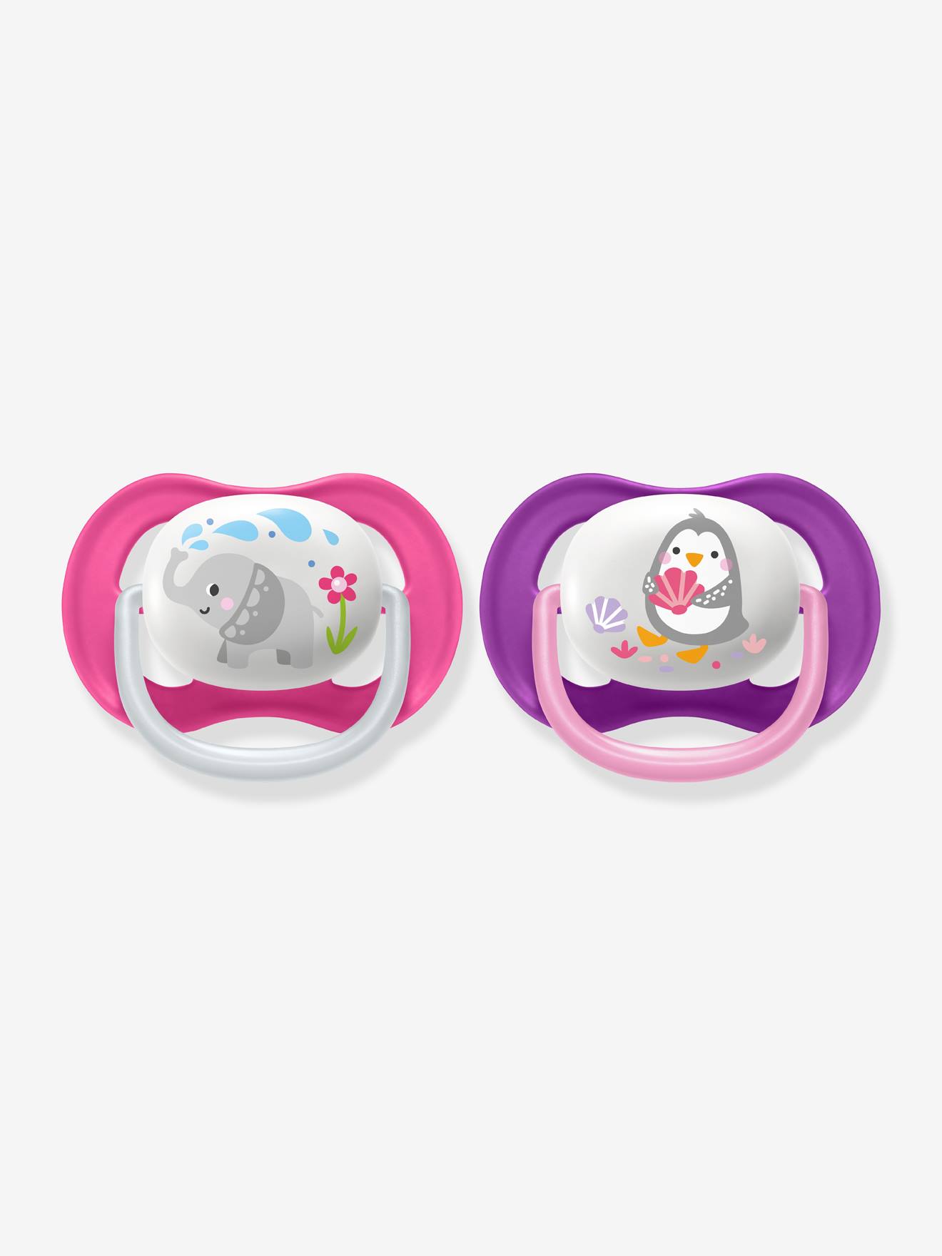 Lot de 2 sucettes Ultra air animals 2e âge Philips AVENT pingouin + éléphant