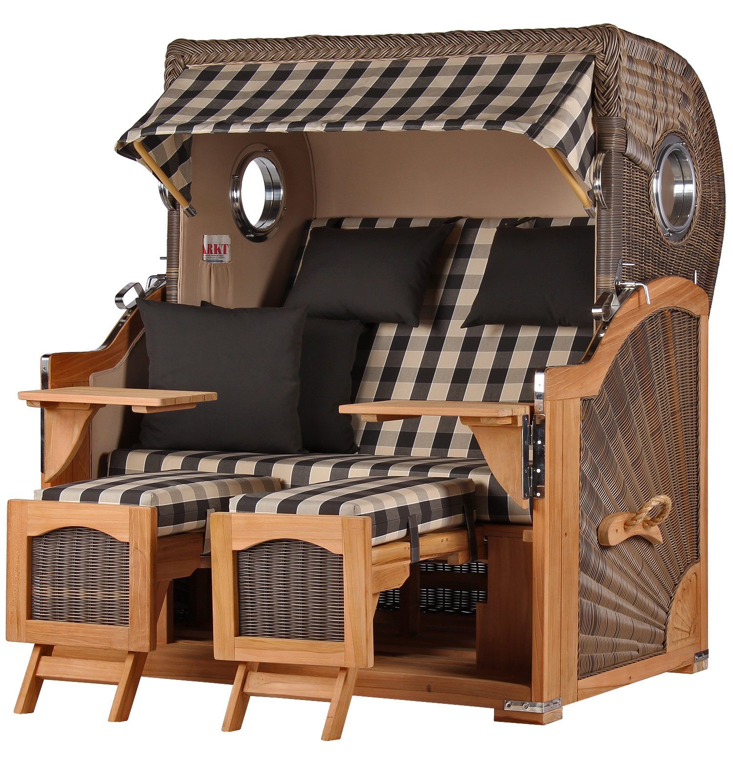 bene living Strandkorb Ammersee Grande XL Teak - PE grau - Modell 505, BxTxH: 142x95x165 cm, Volllieger ca. 175 Grad, Ostsee-Strandkorb Komplettset, inkl. Liftersystem und Bullaugen