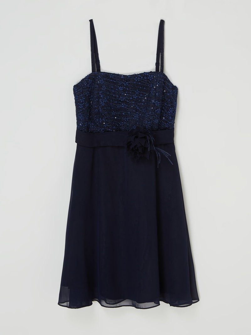 Kleid aus Spitze und Chiffon in marineblau