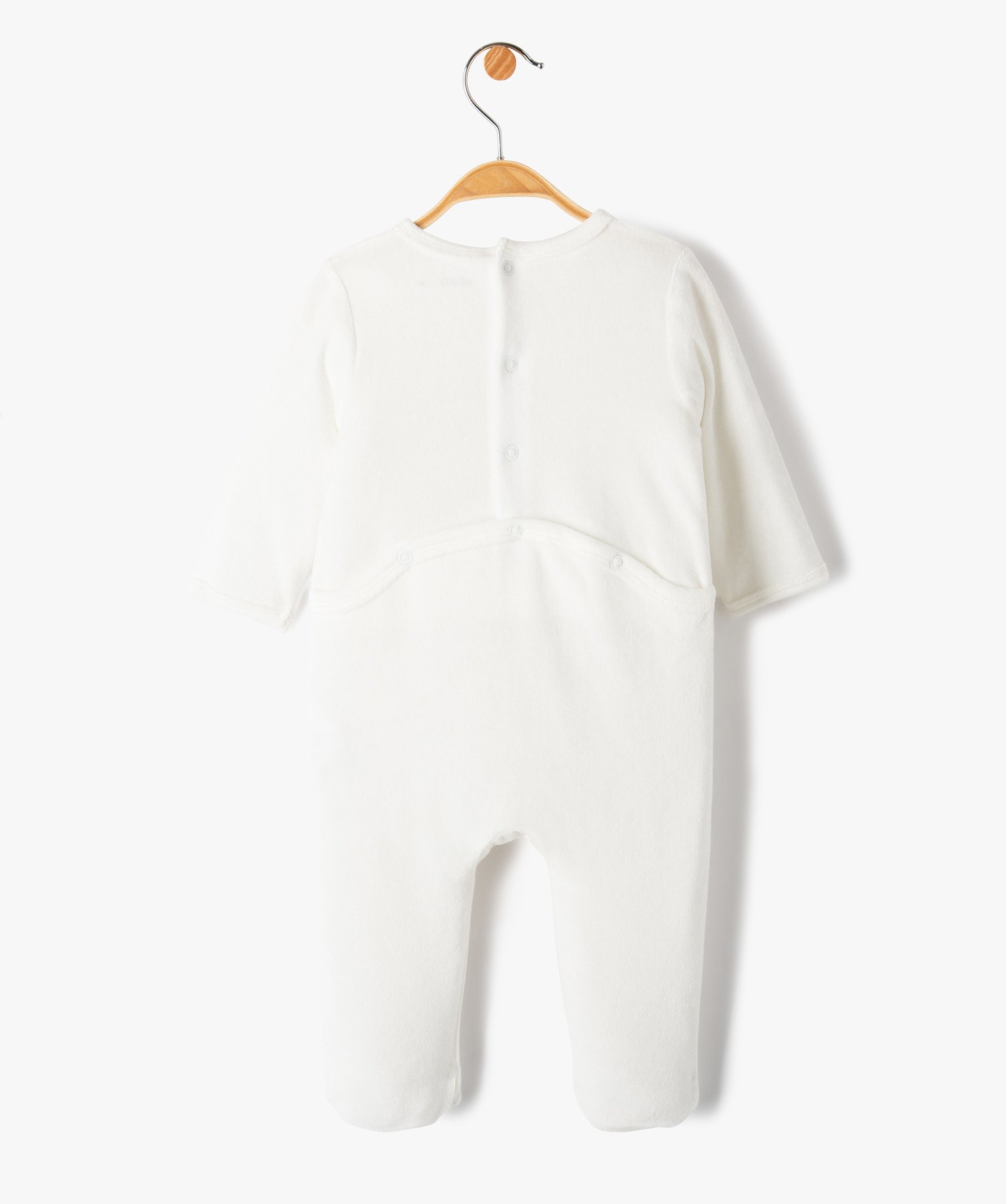 Pyjama bébé à pont-dos en velours avec message ecru | GEMO