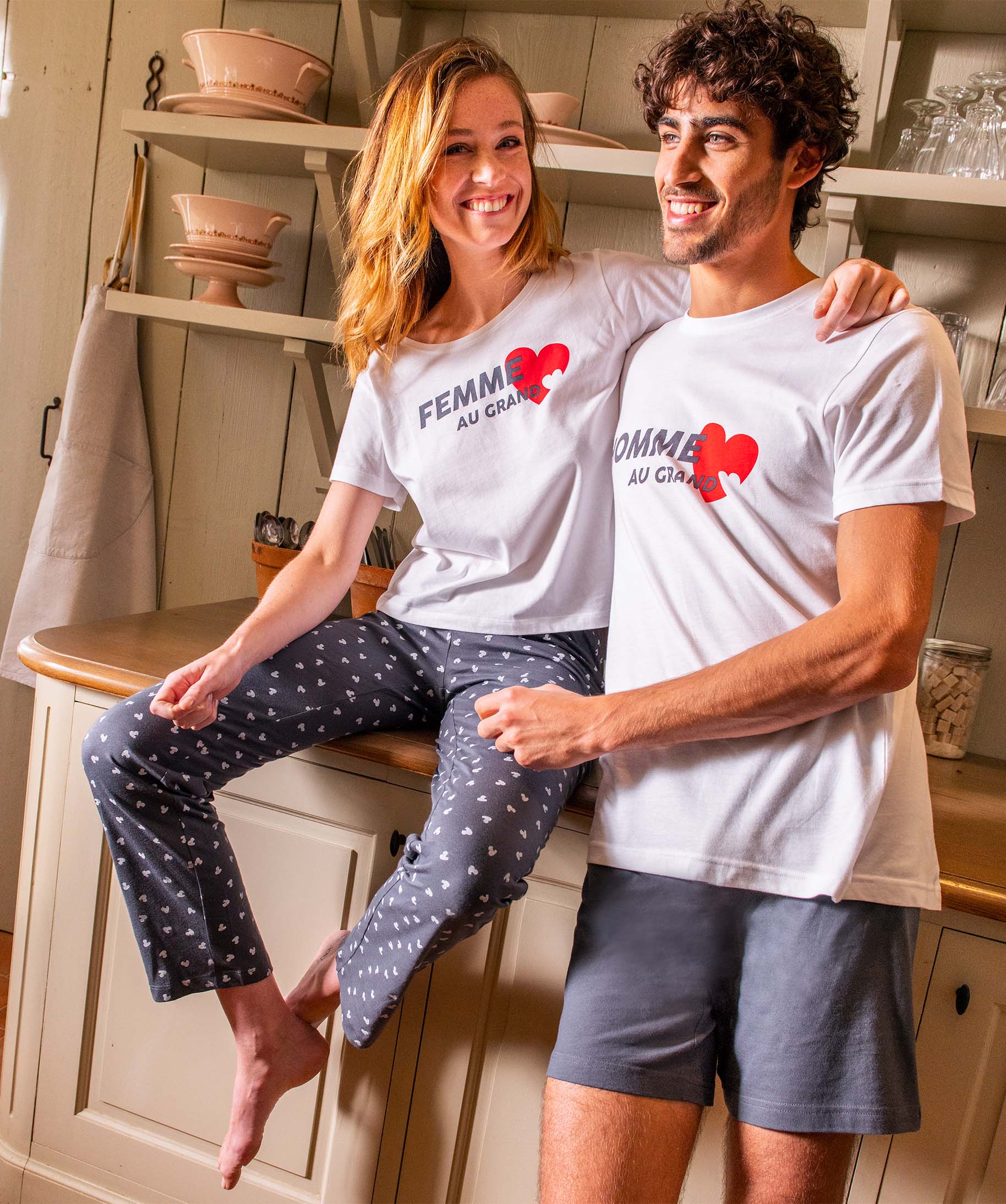 Pyjama femme bicolores avec motifs coeurs multicolore | GEMO