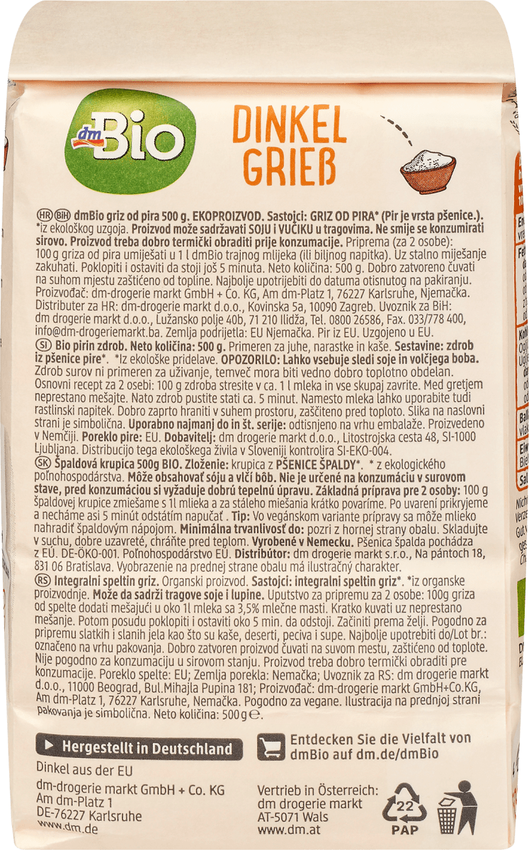 Grieß, Dinkel, Naturland, 500 g