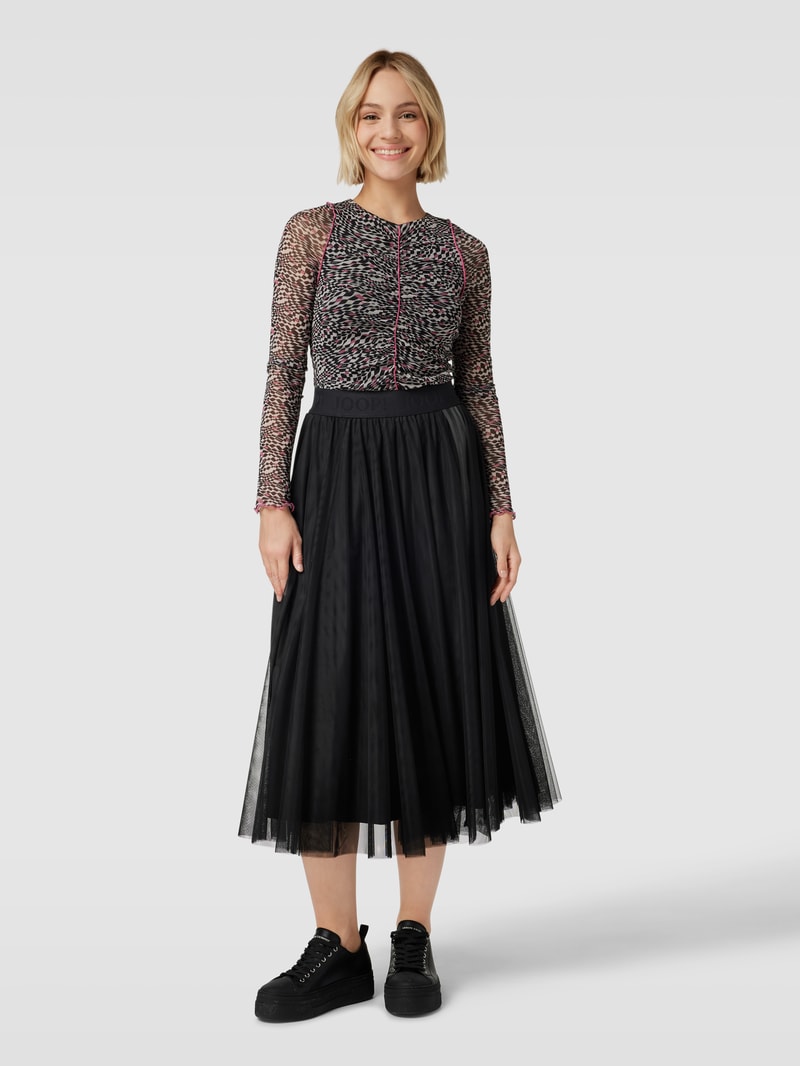 Faltenrock mit Label-Detail Modell 'FRIDI' in schwarz