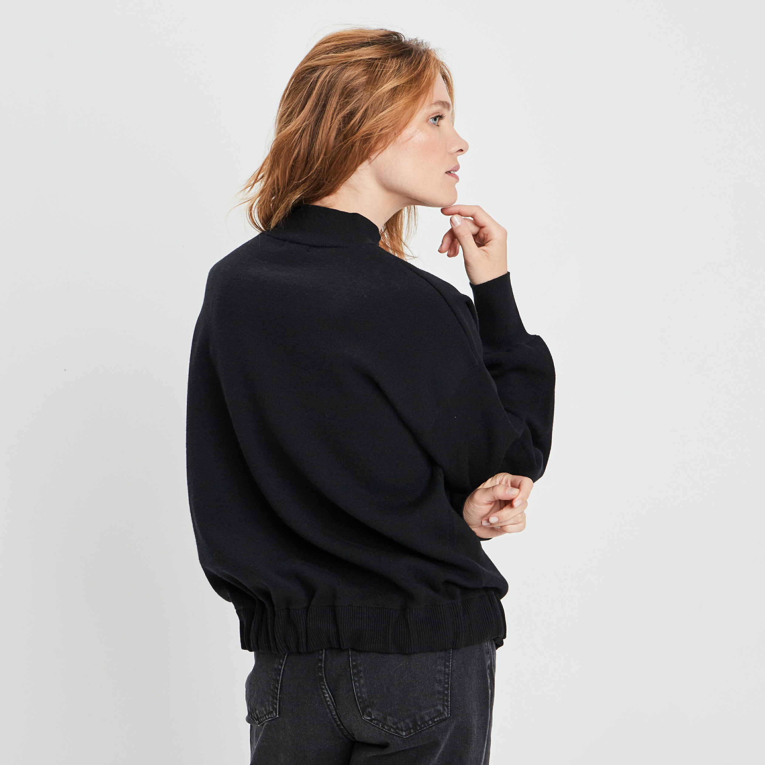 Pull avec col montant noir femme | La Halle