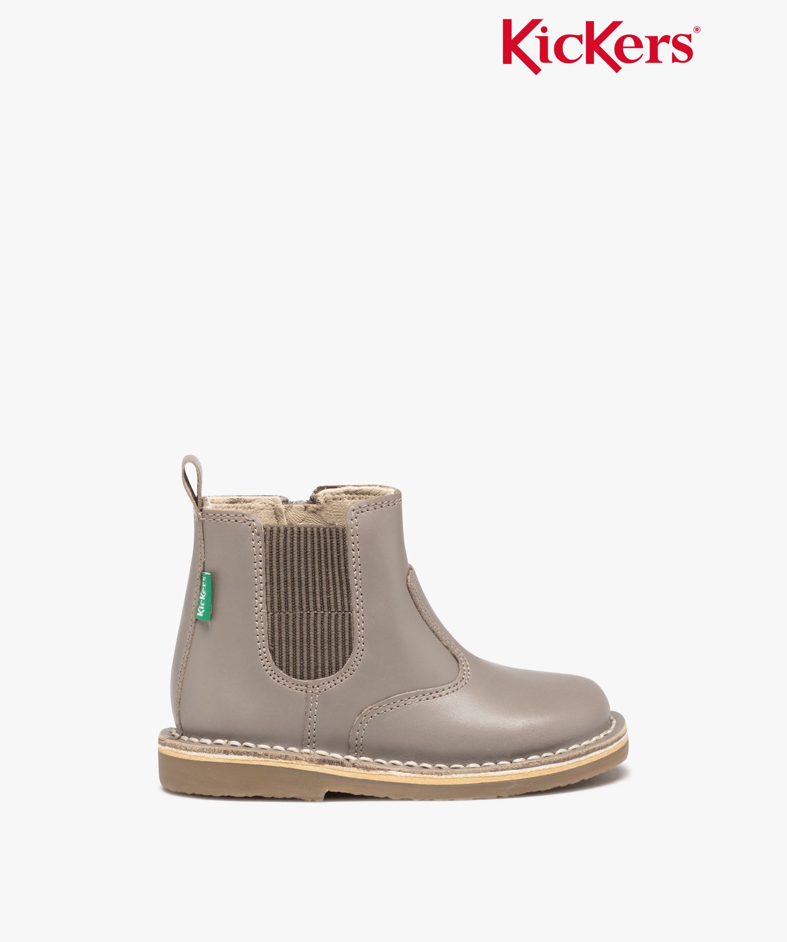 Boots bébé fille unies en cuir style Chelsea - Kickers taupe | GEMO