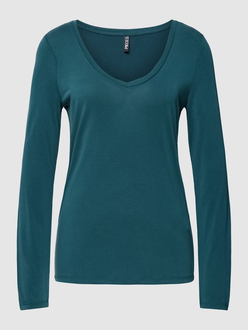 Longsleeve mit V-Ausschnitt Modell 'KAMALA NEW' in petrol