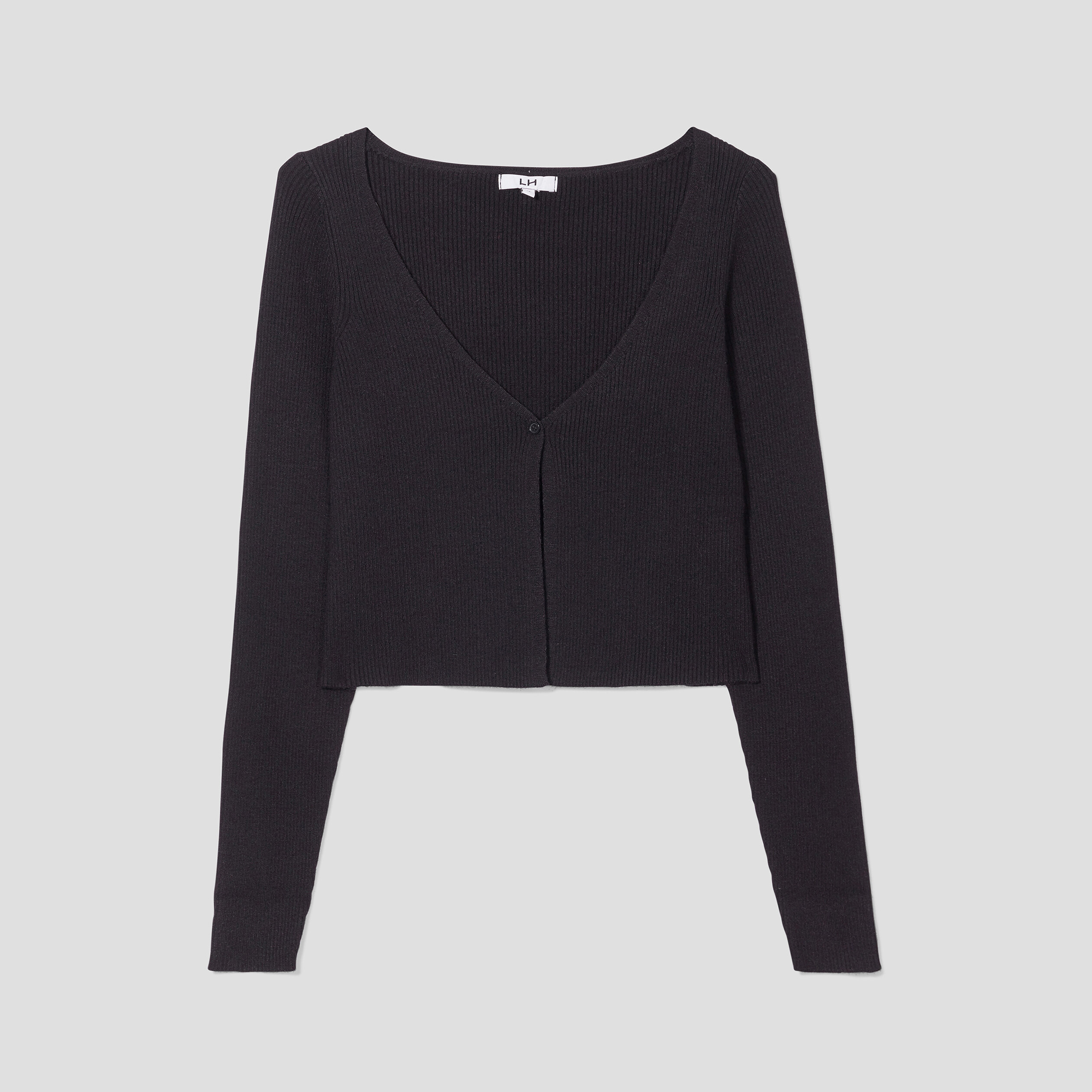 Gilet court manches longues col en V noir femme | La Halle