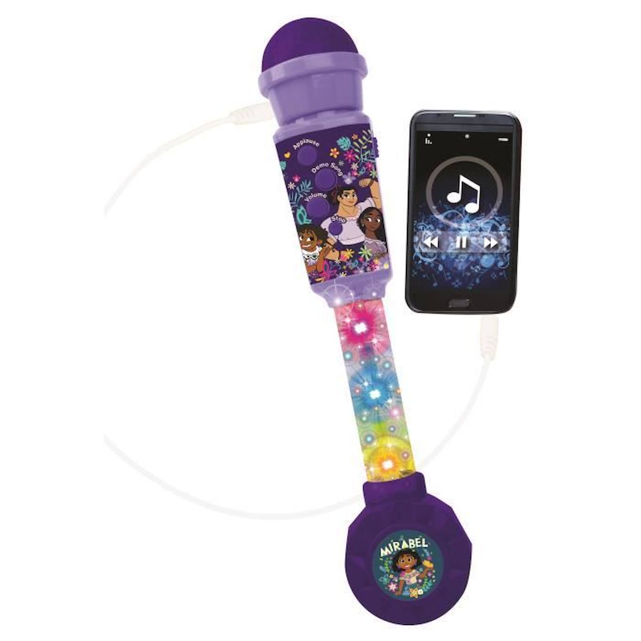 Microphone Encanto avec tube lumineux, enceinte, mélodies et effets sonores violet