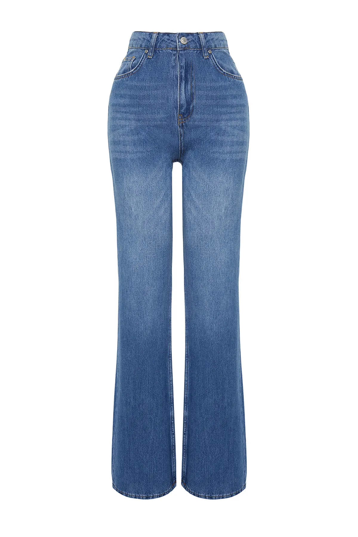 Trendyol Collection  Dunkelblaue Jeans mit hoher Taille und weitem Bein TWOSS24JE00022