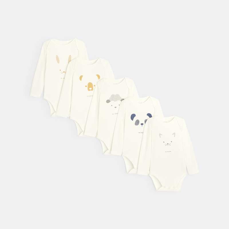 Body col américain frimousse (lot de 5) blanc naissance