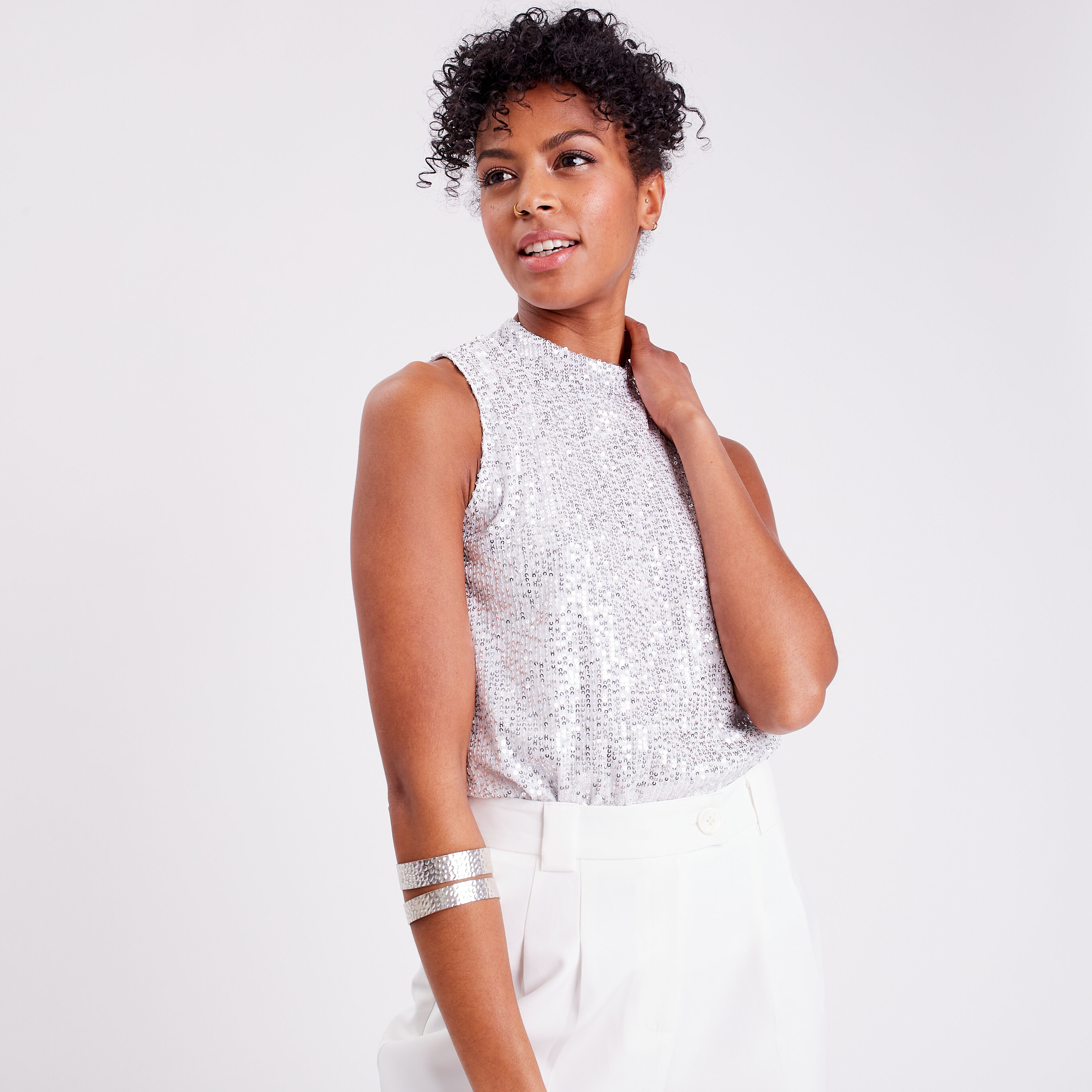 Débardeur avec sequins gris argent femme | Cache Cache