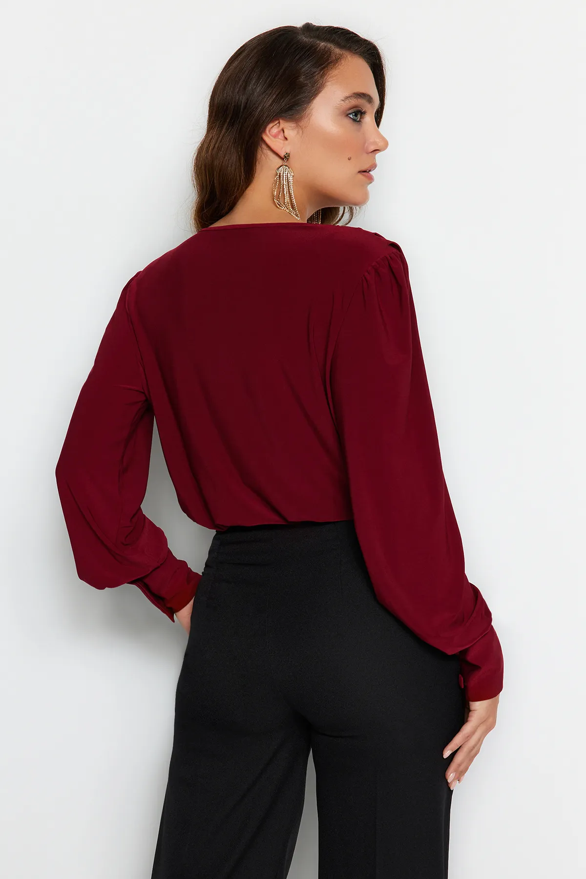 Trendyol Collection  Dunkelroter Wickel-Strickbody mit Druckknöpfen TPRSS21BD0029