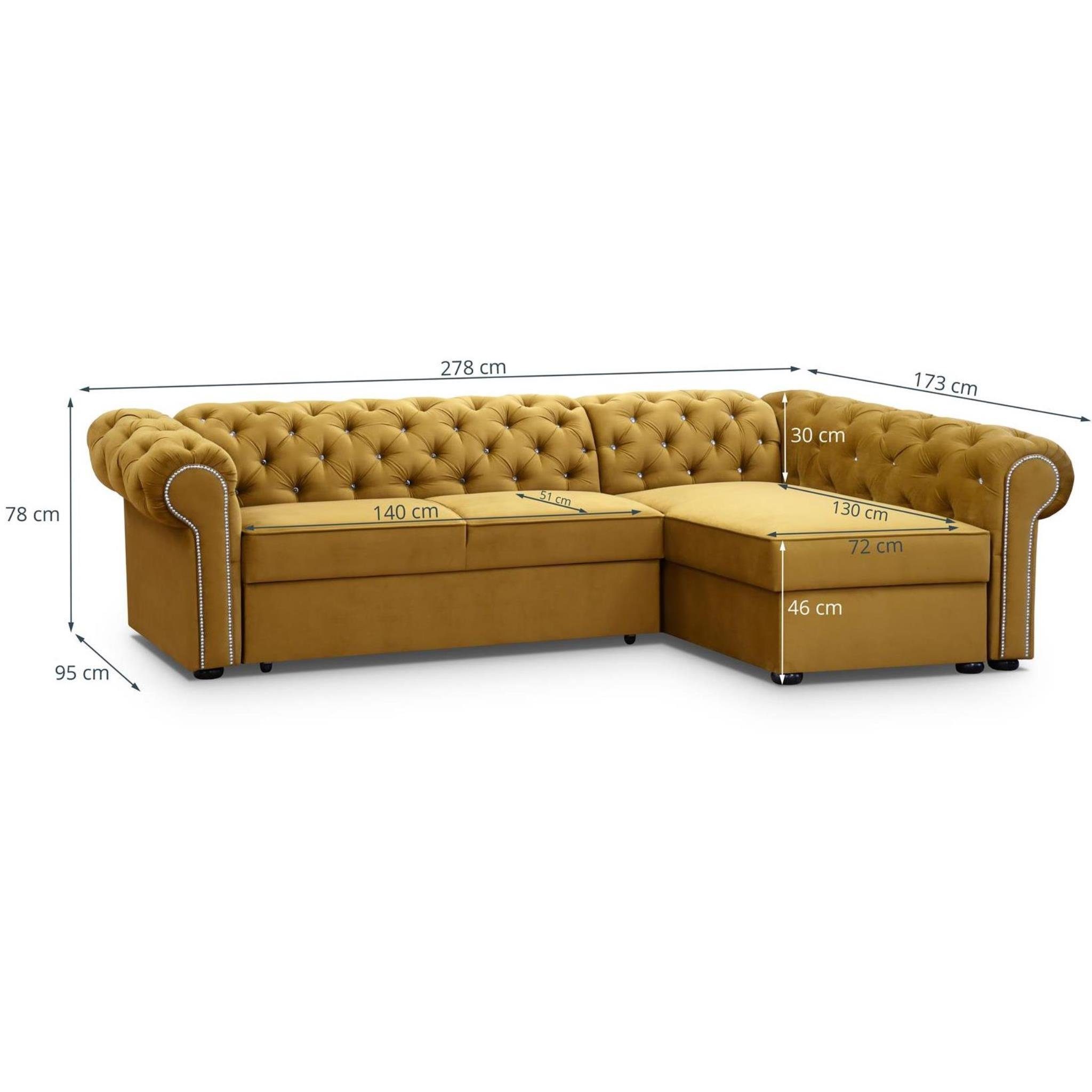 Beautysofa Polsterecke Chester, L-Form Ecksofa aus Velour, Ottomane rechts oder links montierbar, mit Relaxfunktion, mit 2x Bettkästen