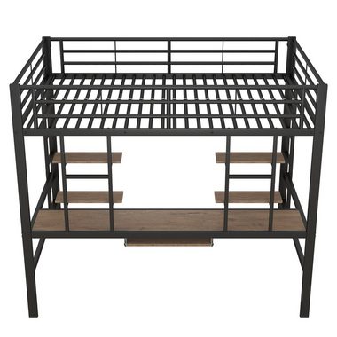 Gotagee Metallbett Jugendbett mit Schreibtisch Eisenbett 140x200cm Metallbett Hochbett