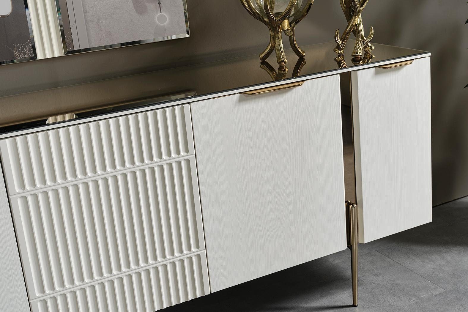 JVmoebel Esszimmer-Set Stilvolle Esszimmergarnitur Esstisch Stühle Sideboard Designer Spiegel, (9-St., Esstisch, 6x Stühle, Sideboard, Spiegel), Made in Europa