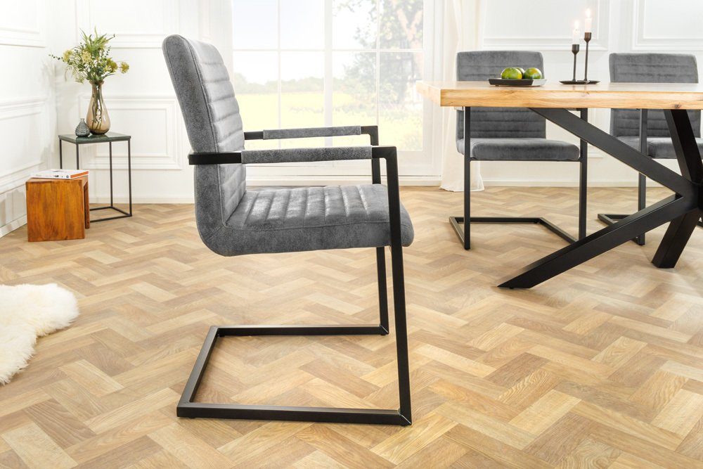 riess-ambiente Freischwinger LOFT vintage grau / schwarz (Einzelartikel, 1 St), Esszimmer · Microfaser · Metall · mit Armlehne · Industrial
