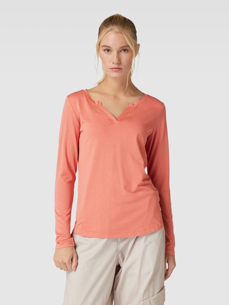 Longsleeve in unifarbenem Design mit Tunikakragen in koralle