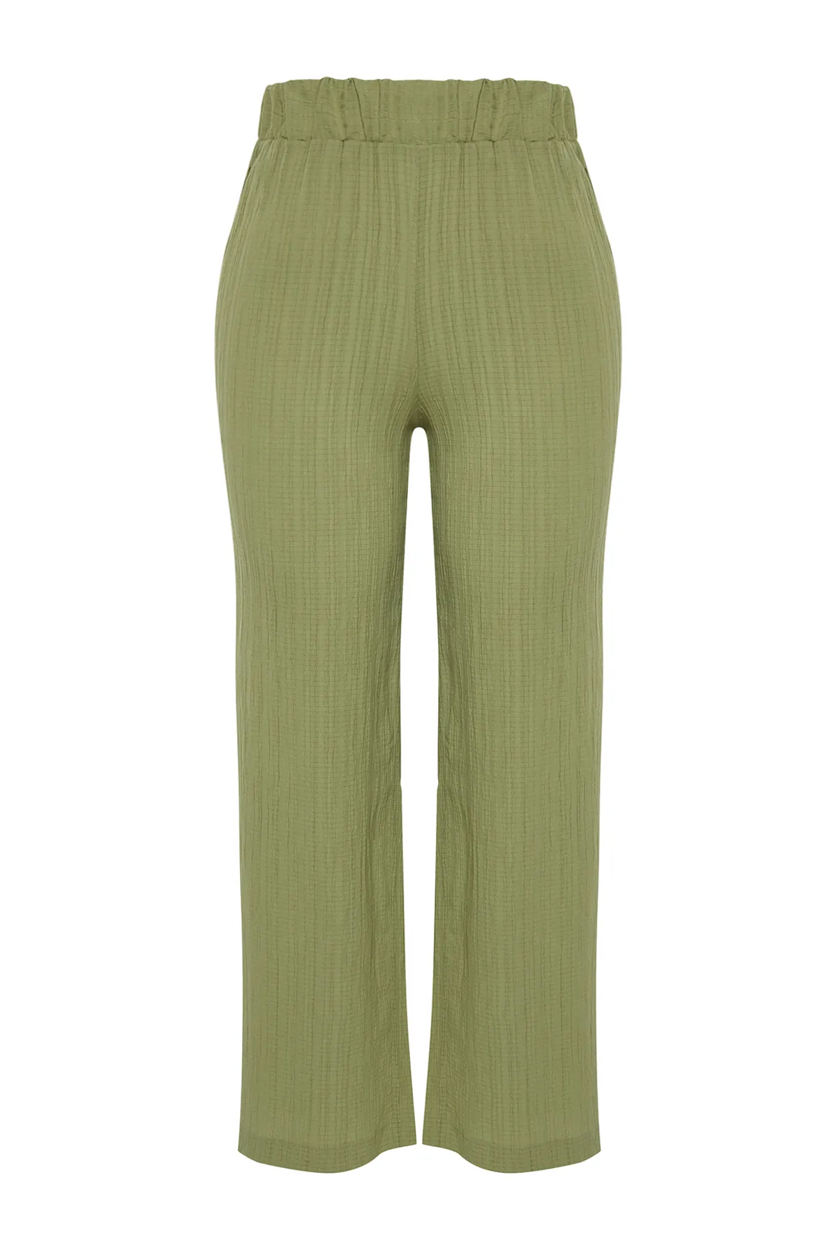 Trendyol Curve  Khakifarbene, gewebte Wickelhose mit hoher Taille
