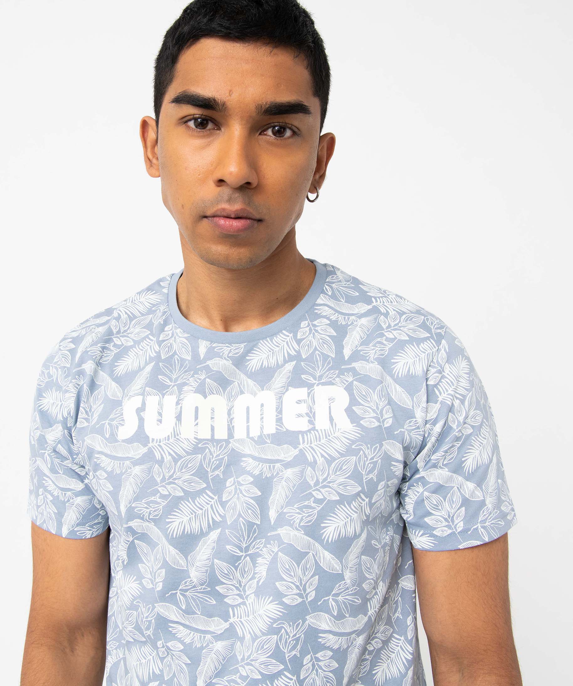 Pyjashort dépareillé imprimé feuillage homme bleu | GEMO