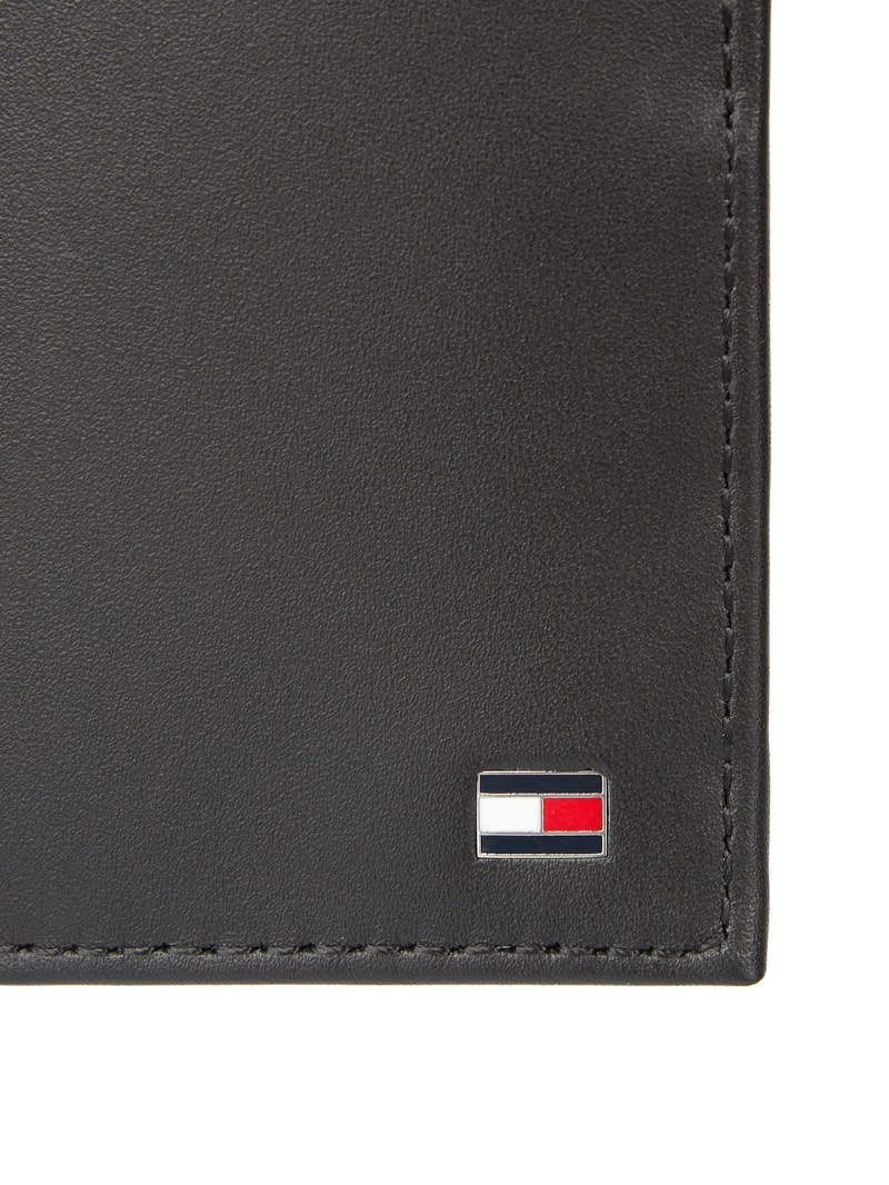 Geldbörse aus Leder mit Logo-Applikation in schwarz