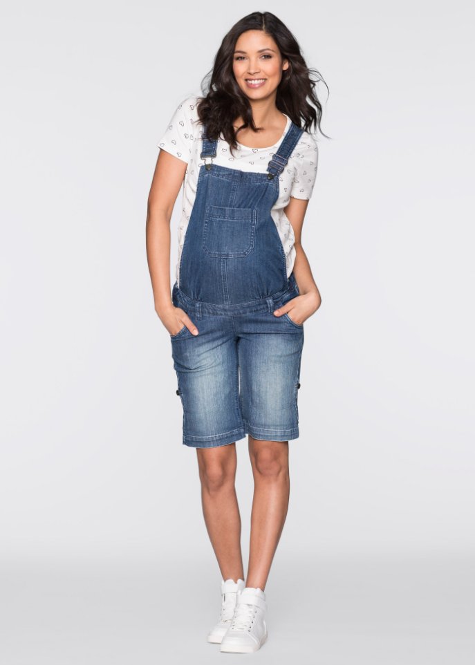 Umstandsjeans-Latzshorts mit Baumwolle