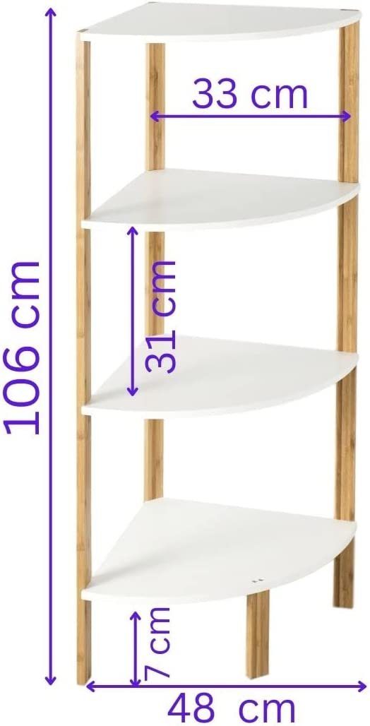 elbmöbel Eckregal Küchenregal Standregal - 4 Etagen/Ablagen Bambus Badregal Bücherregal, 34 x 34 x 106 cm, 4 Ablagen