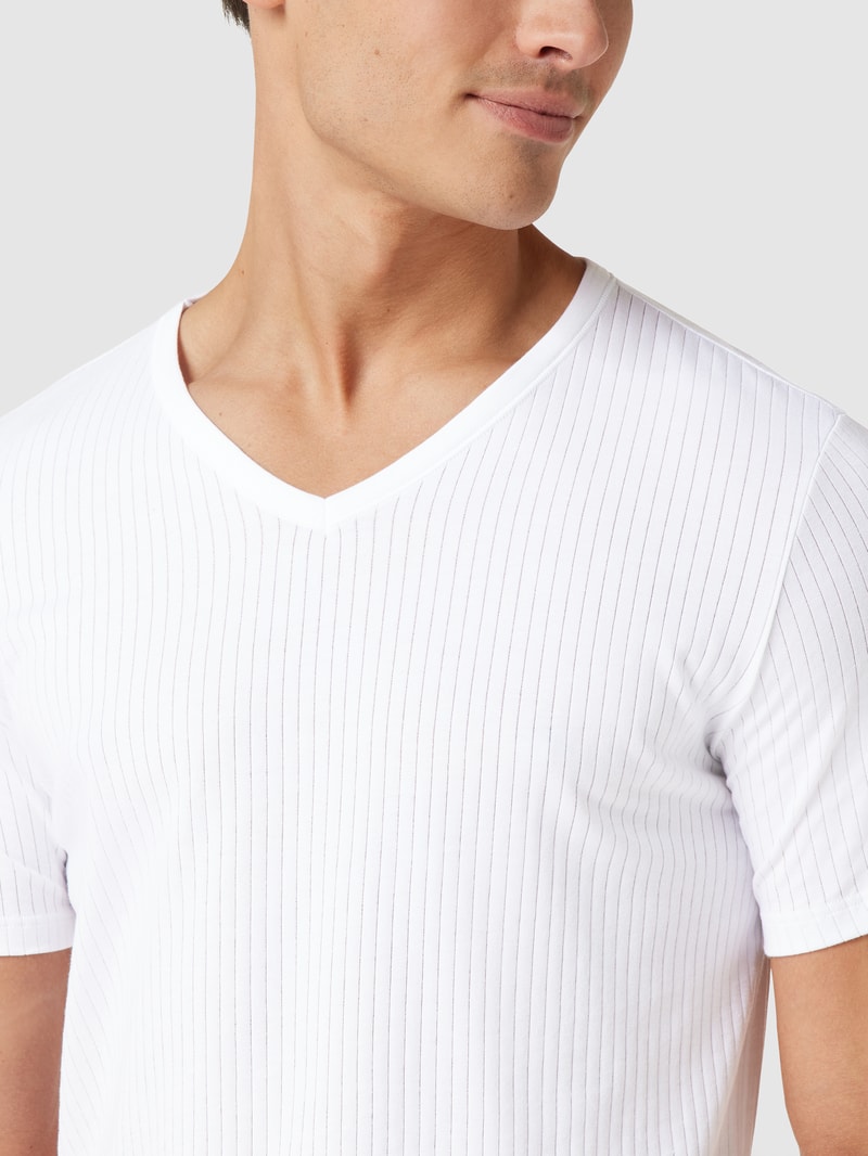 T-Shirt mit Rippenstruktur im 2er-Pack in weiß