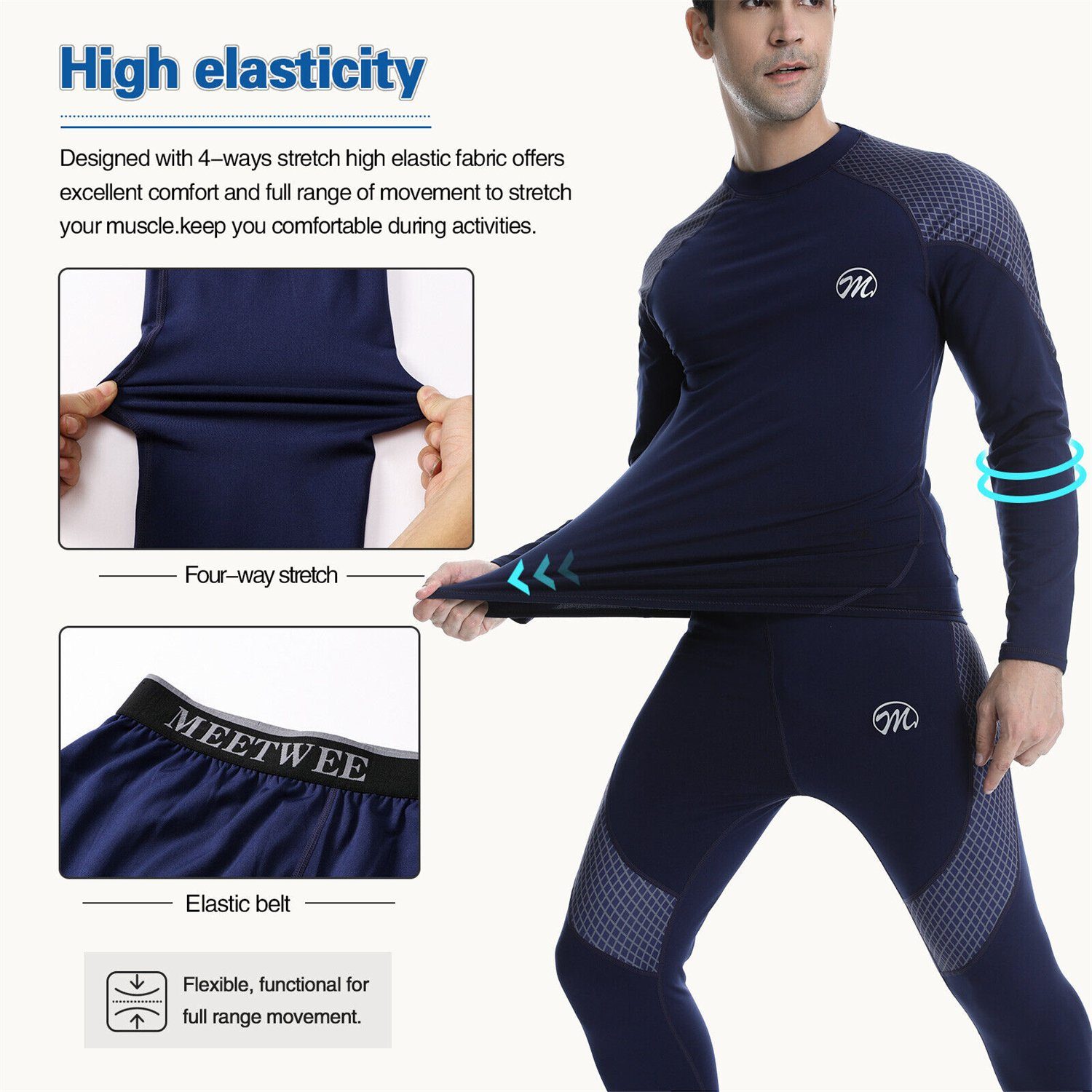 MEETYOO Thermounterhemd Herren Thermo Unterwäsche Set Skiunterwäsche (Funktionsunterwäsche Sportunterwäsche, Lang Thermohemd & Thermohose) Atmungsaktiv Thermisch