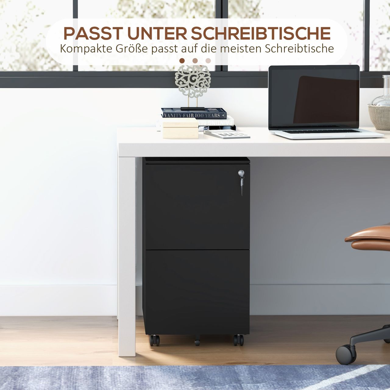 Vinsetto Rollcontainer Aktenschrank mit 2 Schubladen, Abschließbarer Büroschrank