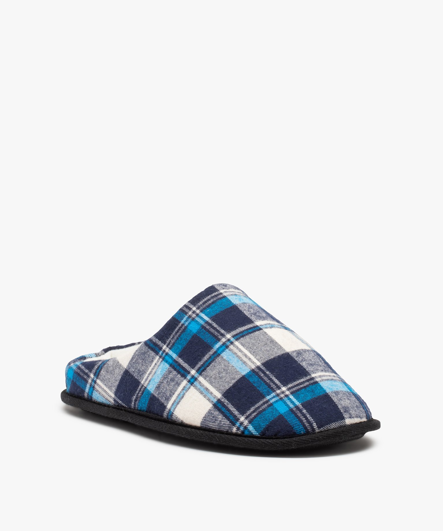 Chaussons homme mules plates à carreaux bleu | GEMO