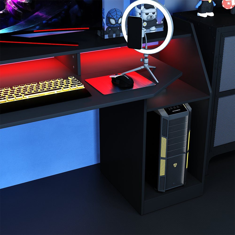 Livinity Computertisch Gamingtisch SONIC Schwarz mit LED