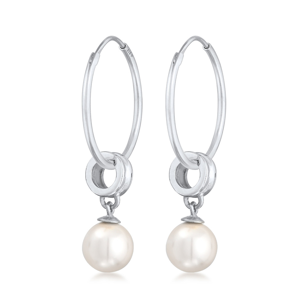 Nenalina Nenalina Boucles d'Oreilles Créoles Femme Classique Ronde avec Perle Synthétique  Boucles d'oreilles