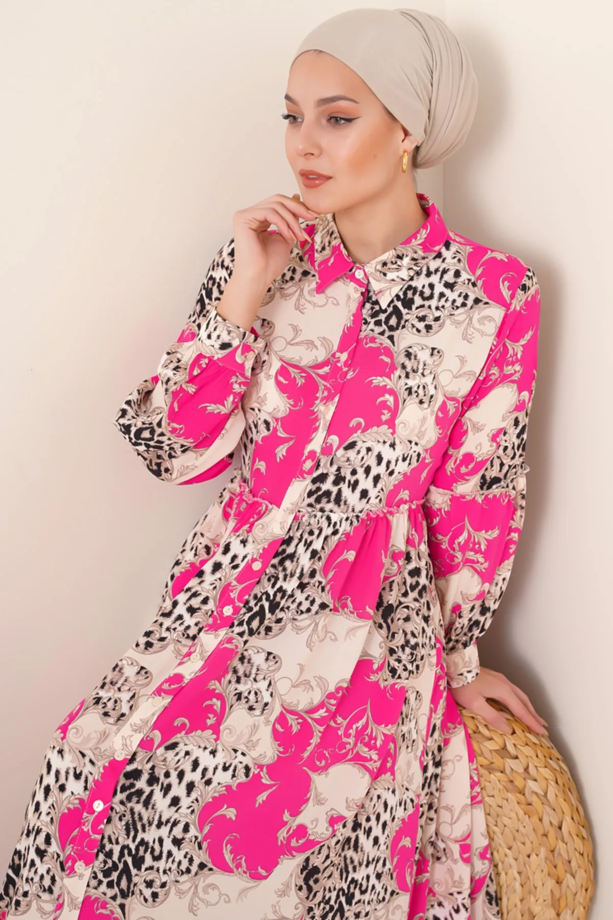 Bigdart  Hijab-gemustertes Fussia-Kleid mit Hemdkragen für Damen