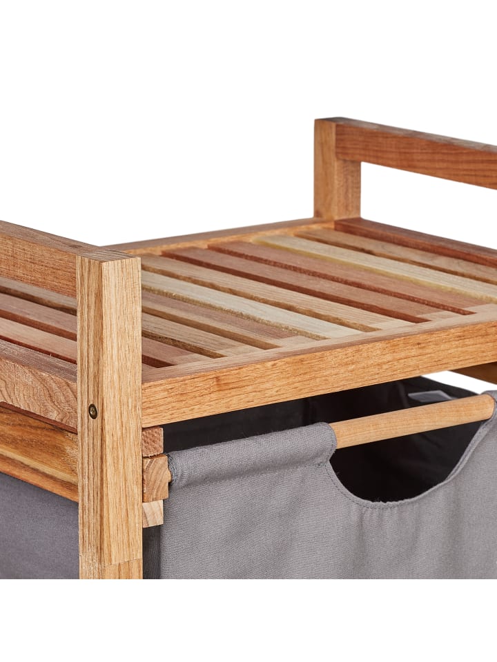 relaxdays Badregal mit Wäschekorb in Natur/ Grau- (B)43,5 x (H)96 x (T)33,5 cm günstig kaufen onesize