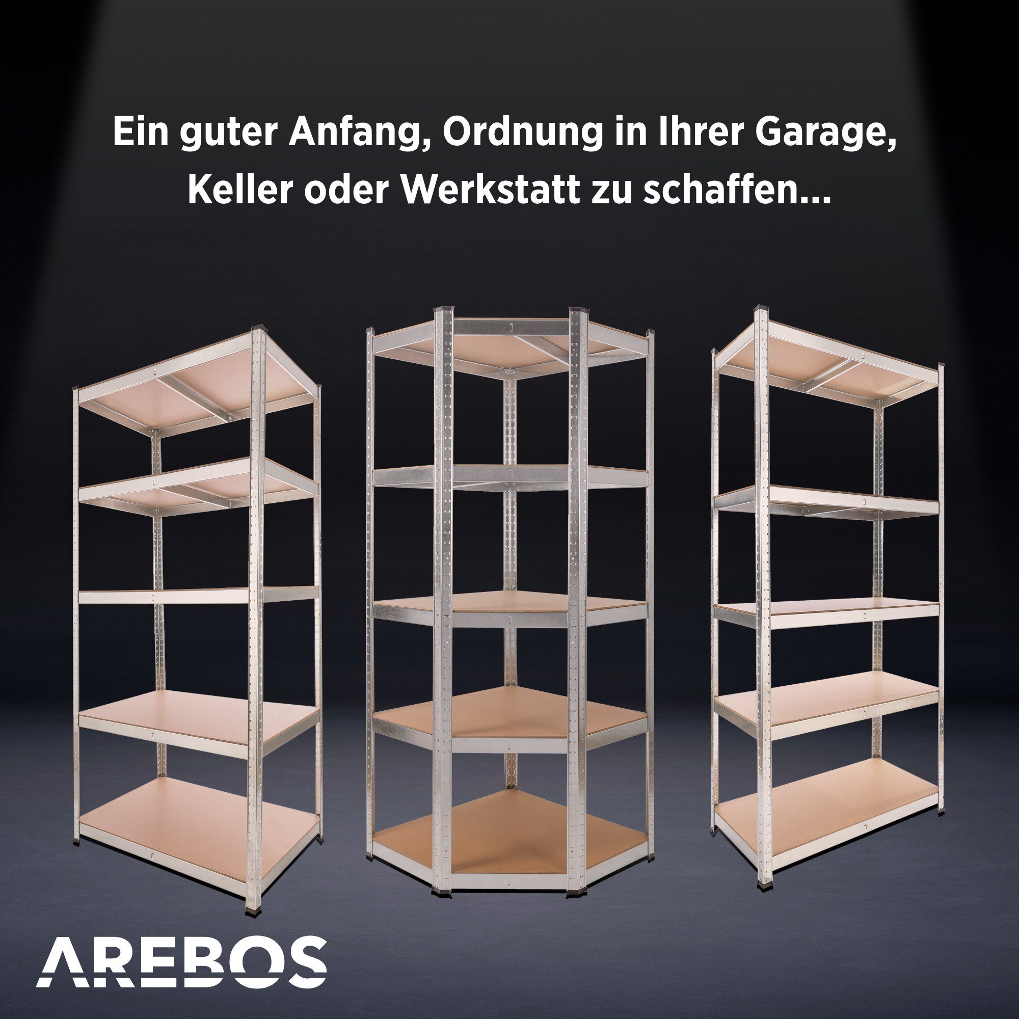 Arebos Schwerlastregal 200 x 90 x 45 cm 1000 kg Kelleregal Steckregal Lagerregal, Höhe 200 cm
