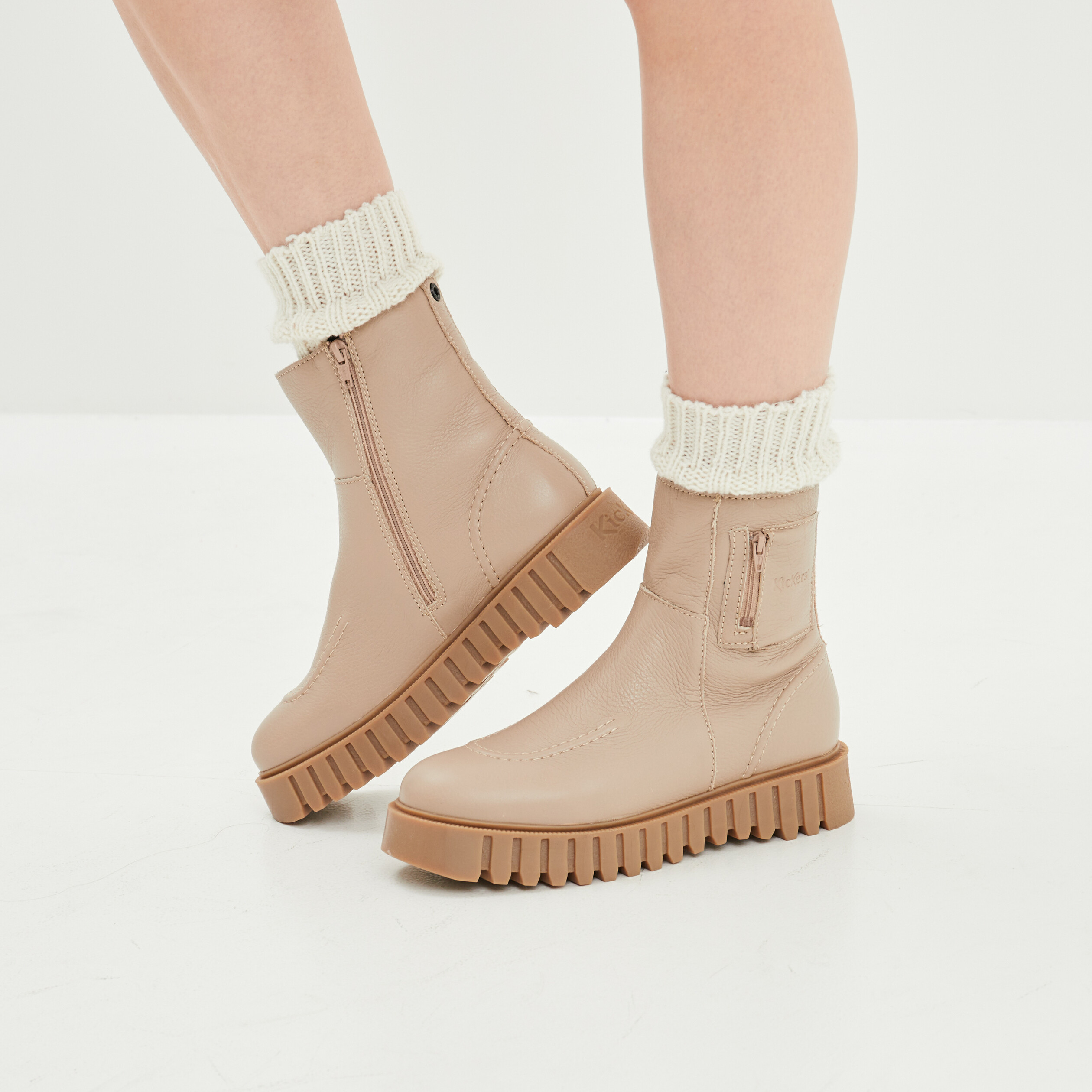 Bottines en cuir Kickers Kickfancy sable femme | La Halle