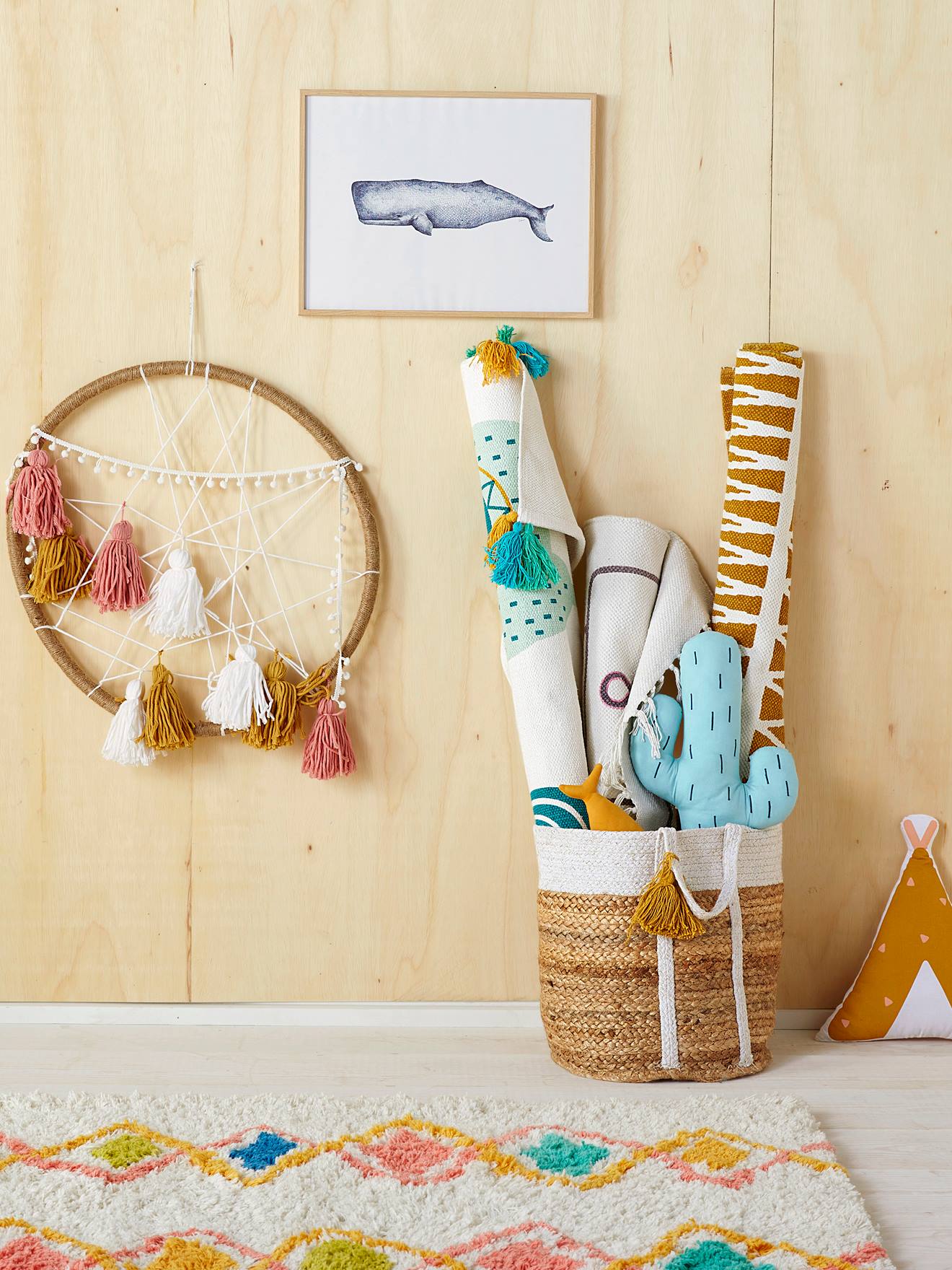 Panier en jute avec fils lurex Marguerite blanc