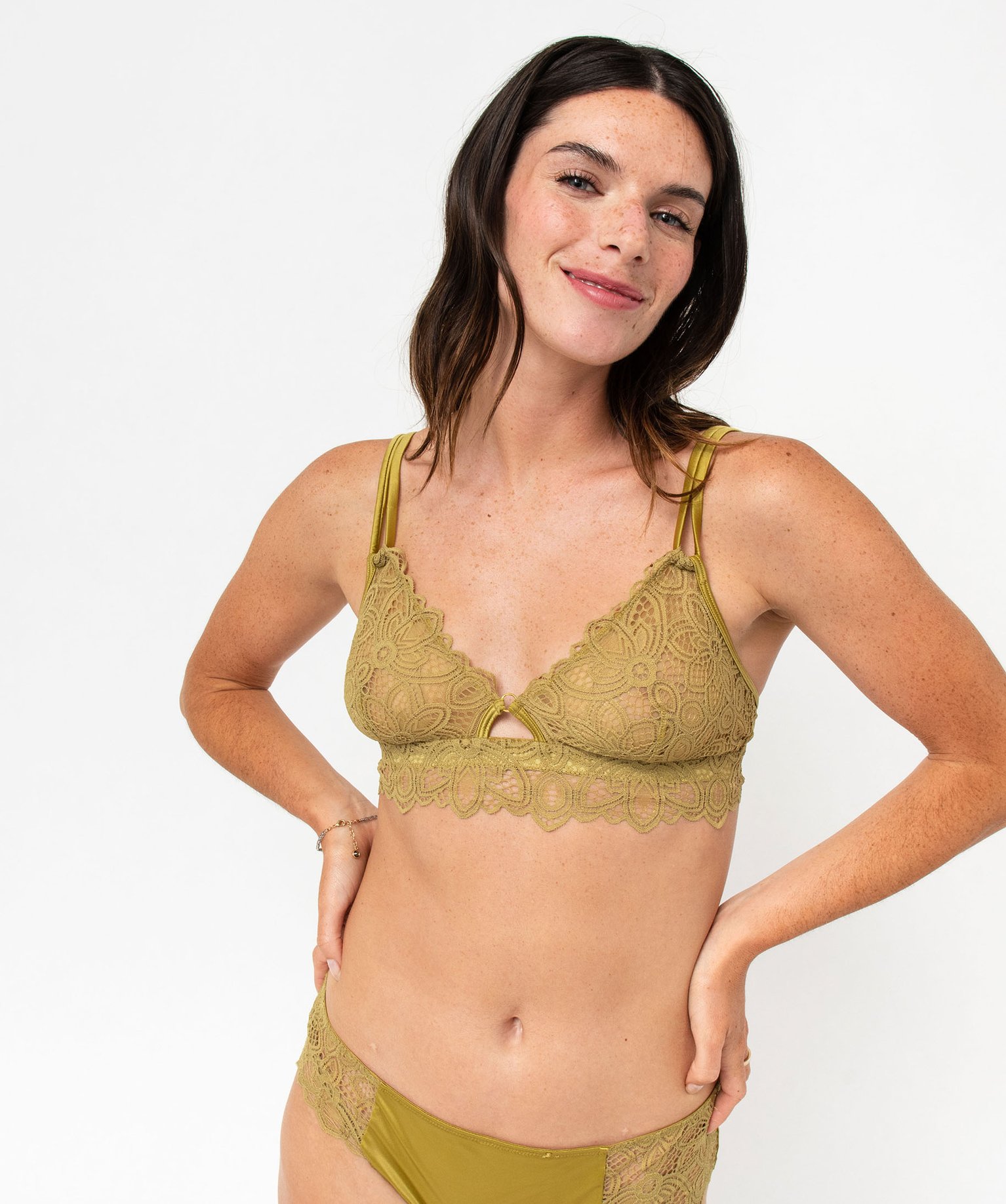 Soutien-gorge triangle en dentelle femme vert | GEMO