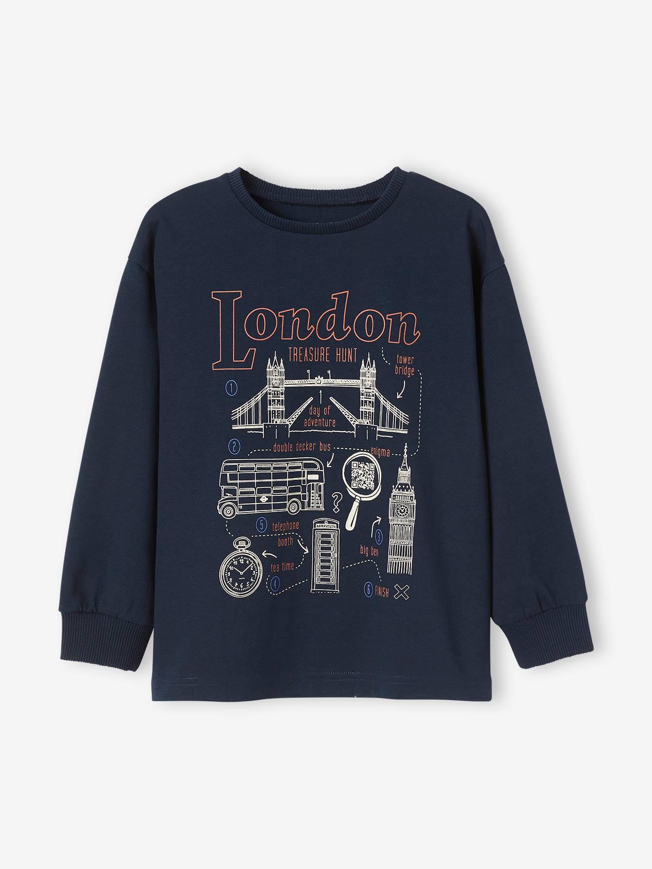 T-shirt ludique interactif avec QR code à scanner garçon pour enquêter navy