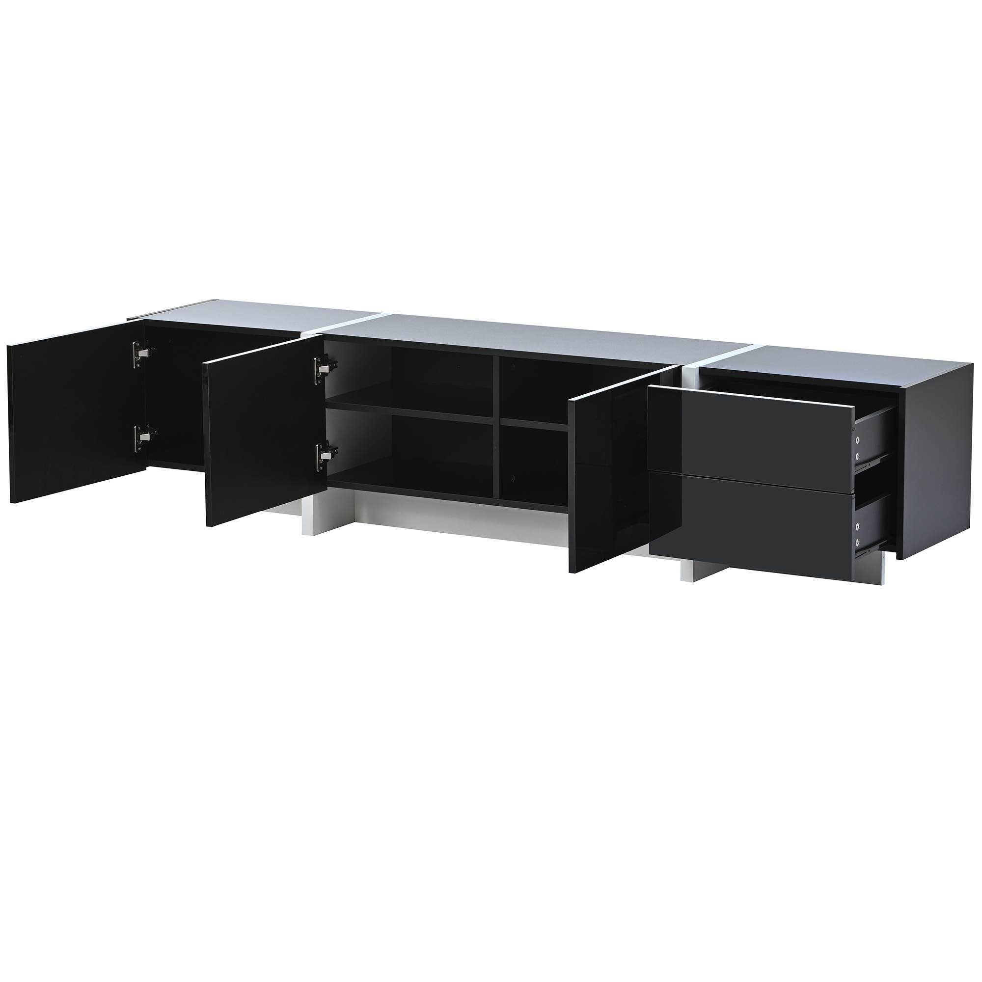 BlingBin TV-Schrank niedriges Paneel mit farbblockierten Beinen in Hochglanz (1-St., 1er Set) 190 x 45 x 35 cm, Einfaches Liniendesign