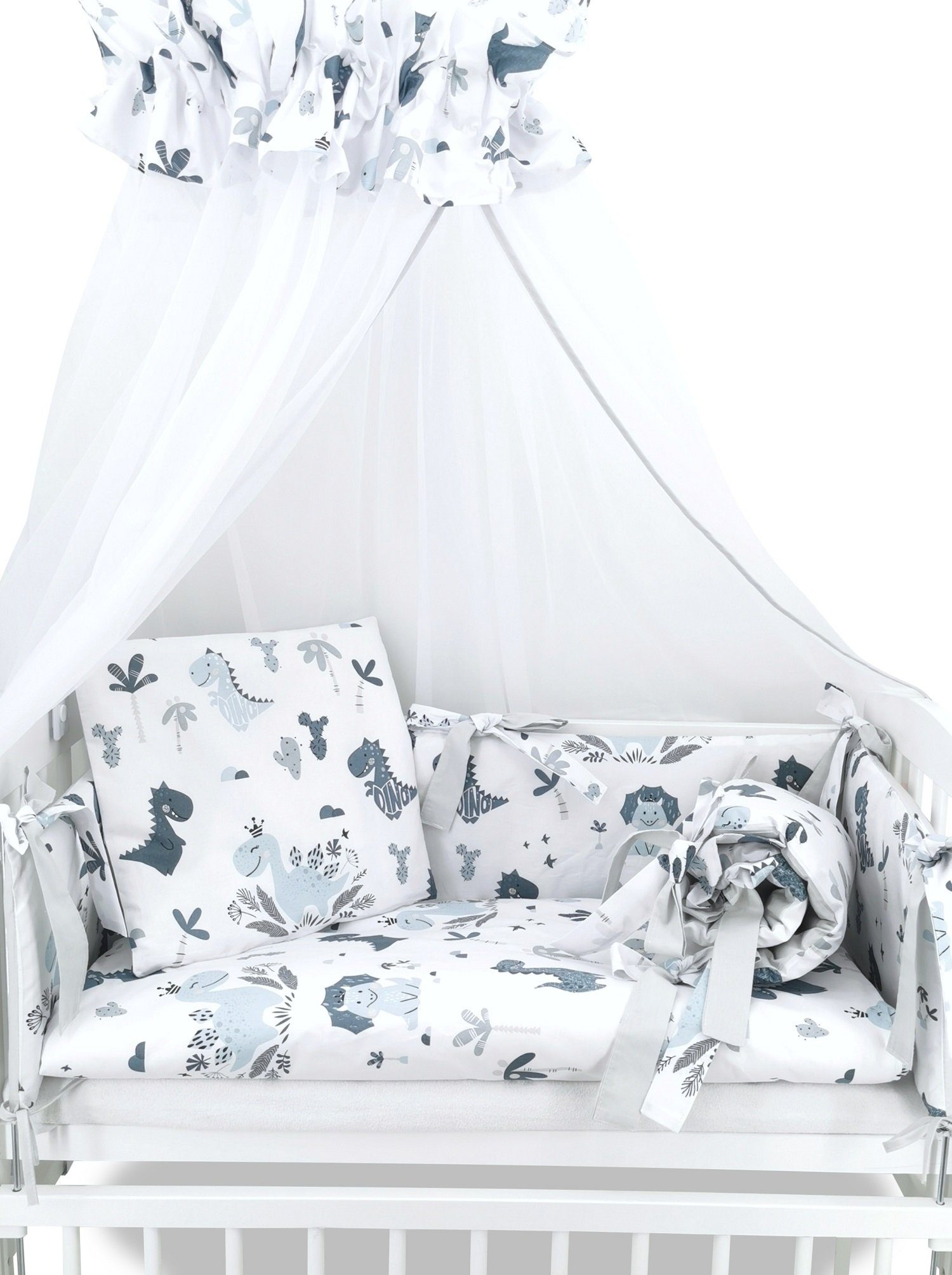 Babyhafen Beistellbett Baby Beistellbett Vollausstattung Dino in Blau Grün Komplett Babybett