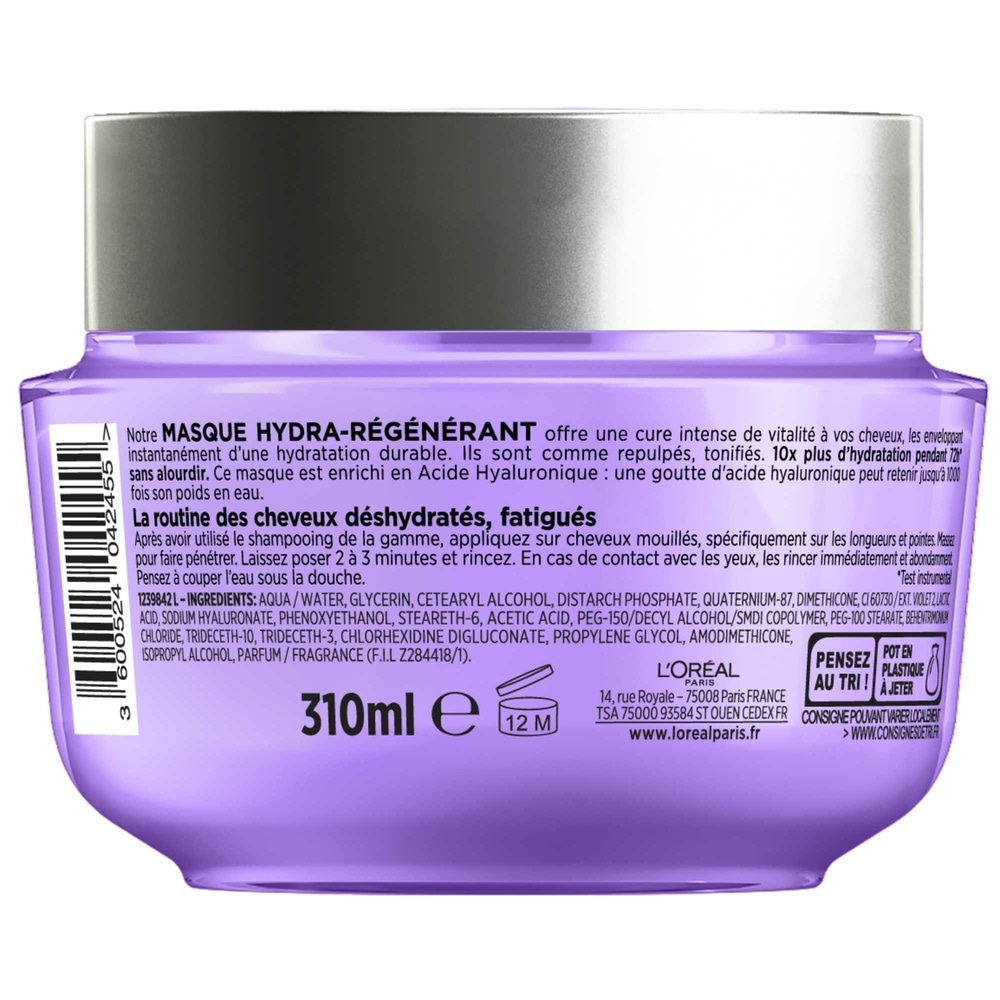 L'Oréal Paris Elsève Hyaluron Repulp Masque Hydra-Régénérant 310ml Masque Hydra-Régénérant pour Cheveux Déshydratés