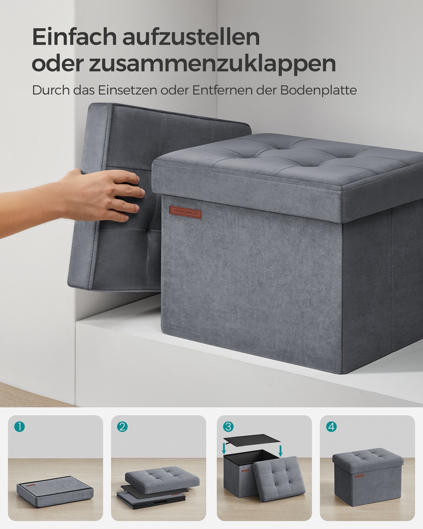 SONGMICS Sitzhocker, Aufbewahrungsbox mit Deckel, bis 130 kg belastbar